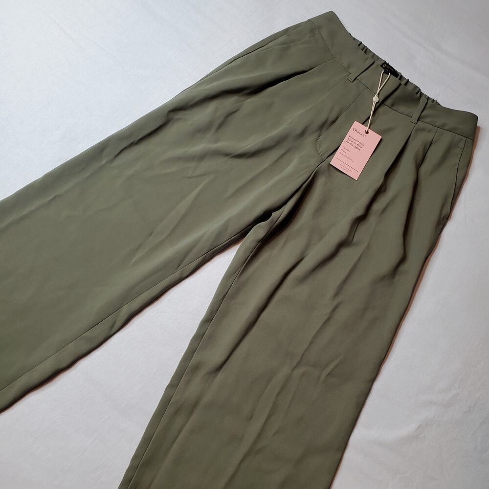 Quince Women's Size 6 NWT Stretch Crepe Pleated Wide Leg Pants Olive